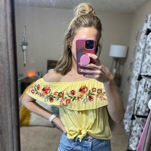 Light yellow off the shoulder top